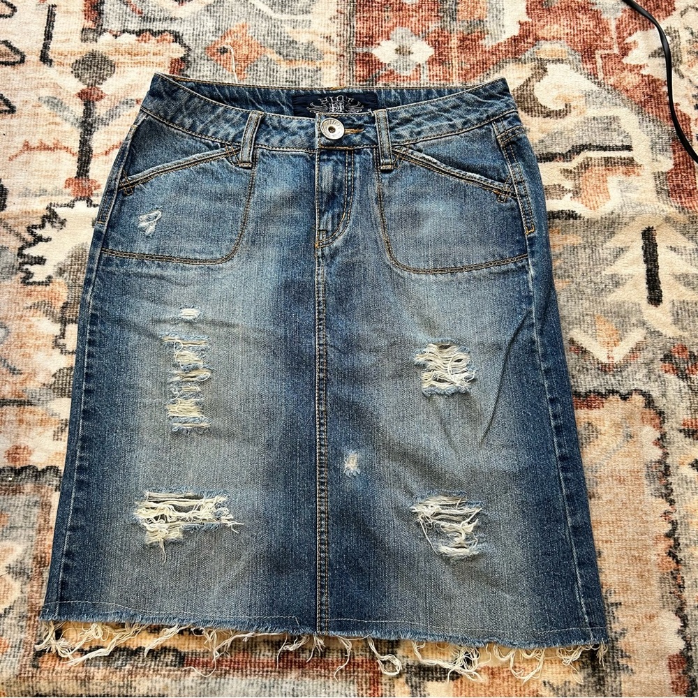 Hint Jeans Juniors Denim Distressed Skirt